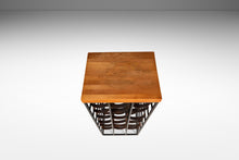 Load image into Gallery viewer, Mid-Century Modern 21 Bottle Wine Rack in Leather &amp; Wrought Iron w/ Butcher Block Top by Arthur Umanoff, USA, c. 1960s-ABT Modern
