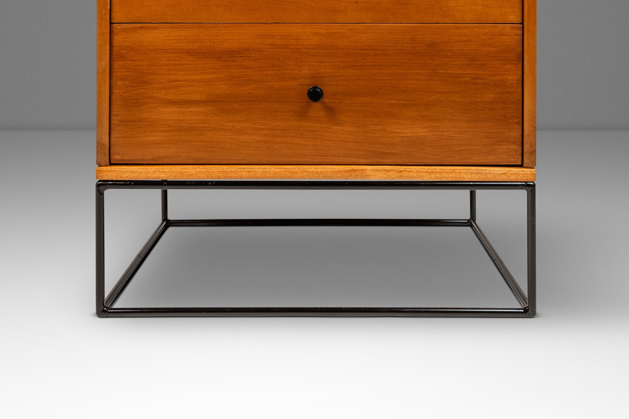 metal base dresser Mid-Century Modern 3-Drawer Dresser / Cabinet in Maple w/ Iron Base by