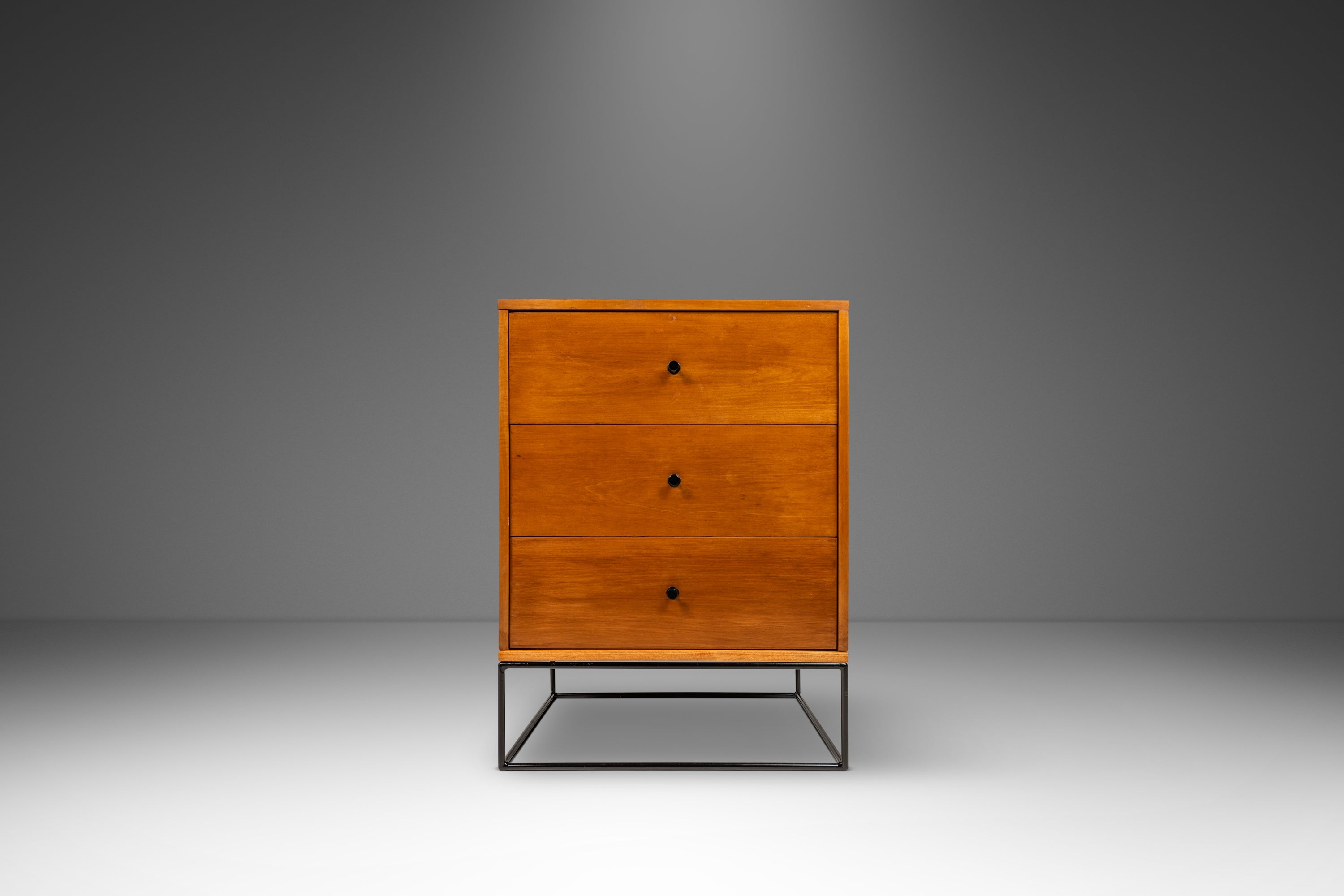 Mid-Century Modern 3-Drawer Dresser / Cabinet in Maple w/ Iron Base by Mid-Century Modern 3-Drawer Dresser / Cabinet in Maple w/ Iron Base by