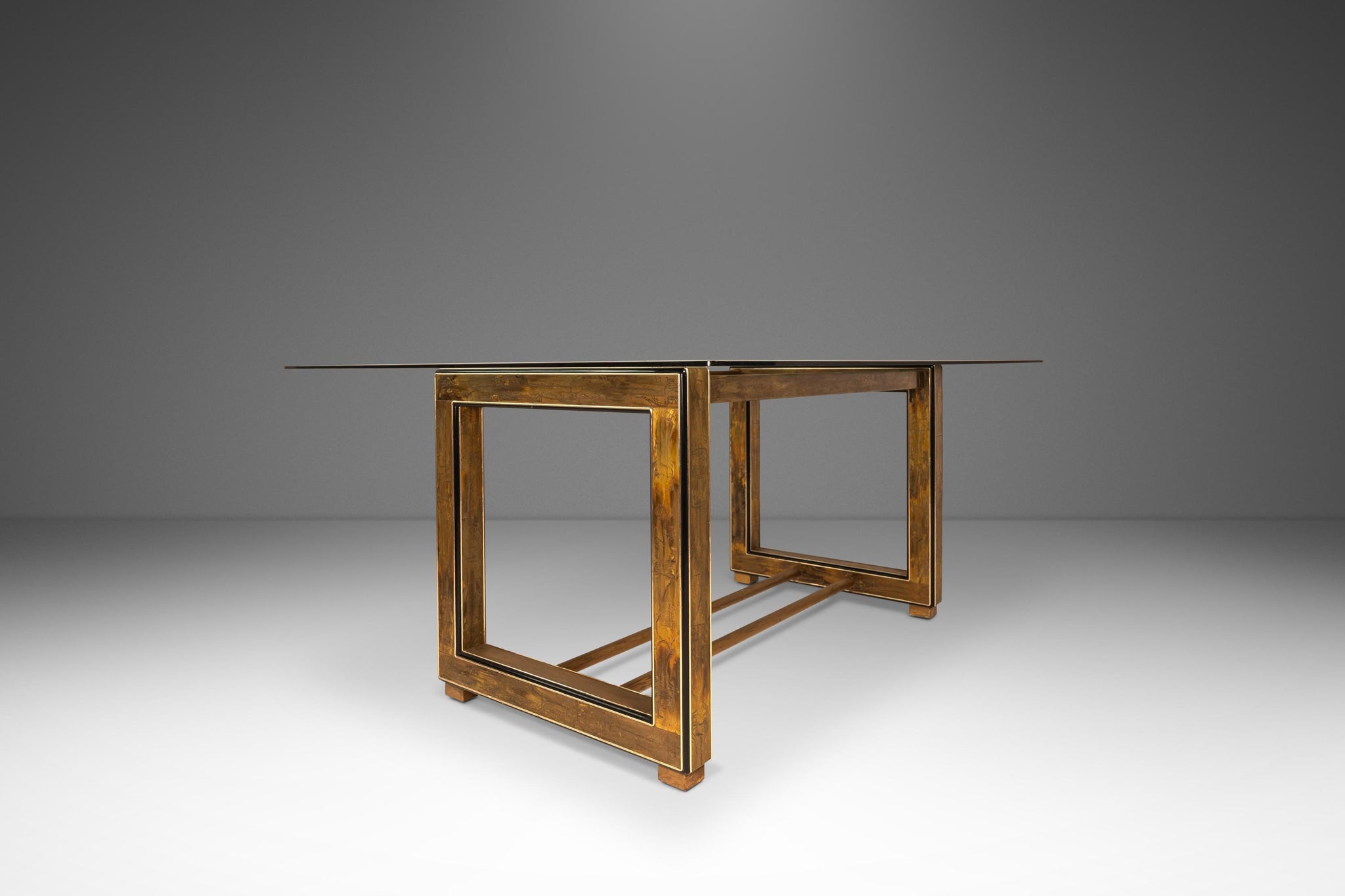 Mid-Century Modern Acid-Etched Brass Desk / Dining Table with Glass To