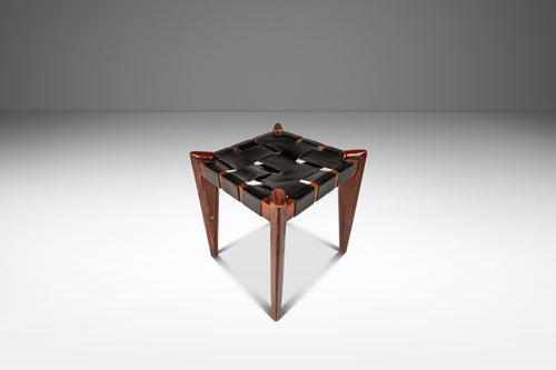 Mid-Century Modern Angular Footstool / Ottoman in Solid Teak & Leather by Edmond J. Spence, USA, c. 1950s-ABT Modern