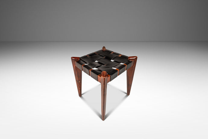 Mid-Century Modern Angular Footstool / Ottoman in Solid Teak & Leather by Edmond J. Spence, USA, c. 1950s-ABT Modern