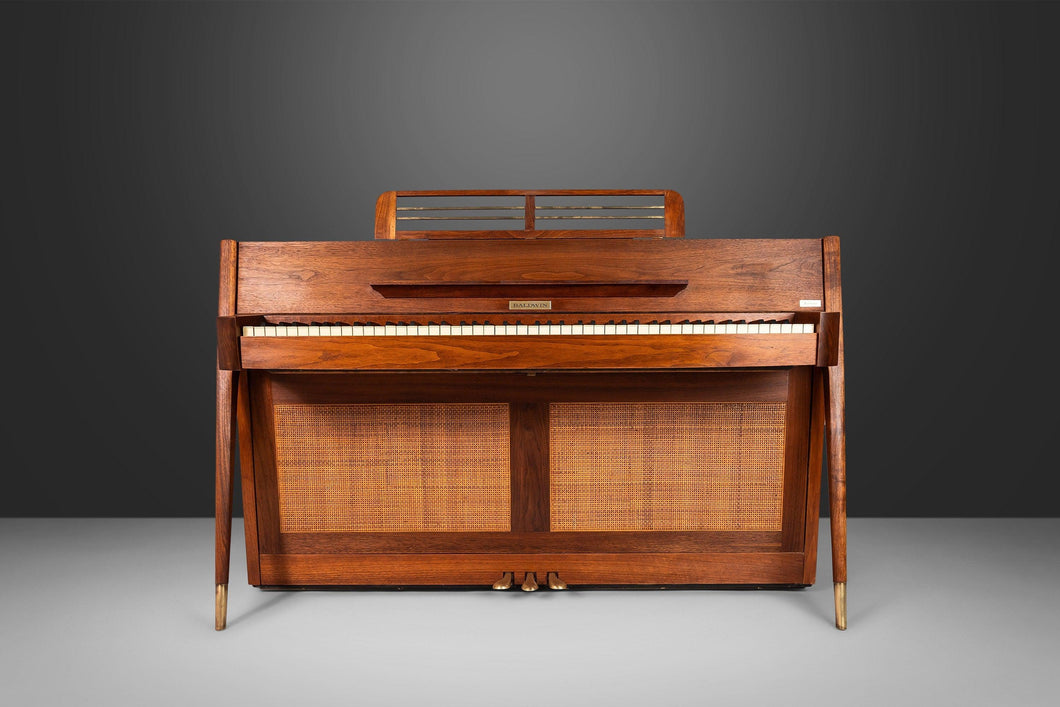 Mid Century Modern Baldwin Acrosonic Piano in Walnut and Caning, USA, c. 1970's-ABT Modern