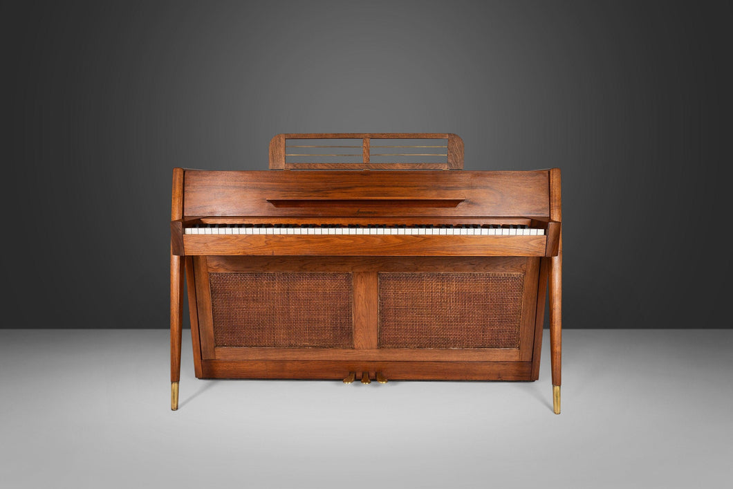 Mid Century Modern Baldwin Acrosonic Piano in Walnut and Caning, USA-ABT Modern