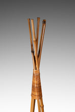 Load image into Gallery viewer, Mid-Century Modern Bohemian 5 ft. Teepee-Shaped Floor Lamp in Cotton Bamboo &amp; Rattan by Louis Sognot, France, c. 1960s-ABT Modern
