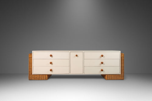 Mid-Century Modern Boho Chic Unique Long Dresser / Case Piece / Sideboard with Rattan Base, c. 1980s-ABT Modern