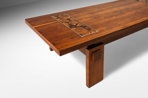 Mid-Century Modern Brutalist Coffee Table in Walnut with Burlwood Inlay by Lane, USA, c. 1970's-ABT Modern