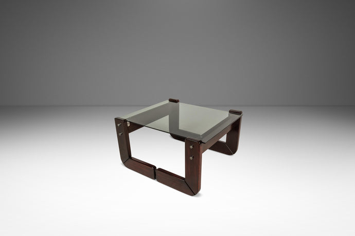 Mid-Century Modern Brutalist End Table w/ Smoked Glass Top in Jacaranda by Percival Lafer, Brazil, c. 1970s-ABT Modern