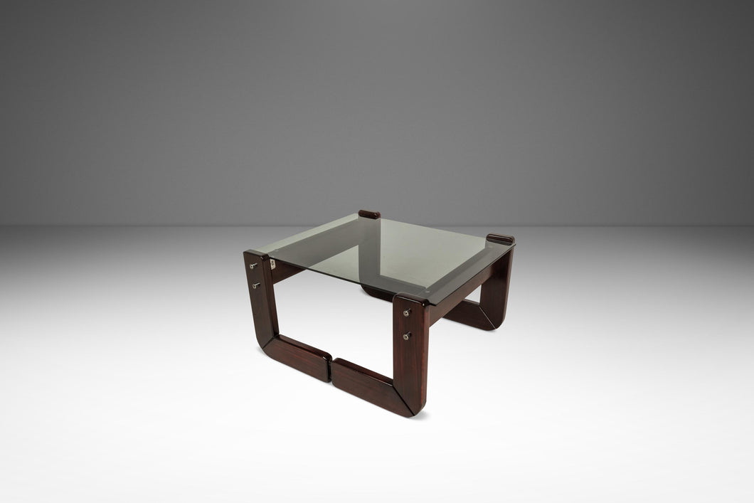 Mid-Century Modern Brutalist End Table w/ Smoked Glass Top in Jacaranda by Percival Lafer, Brazil, c. 1970s-ABT Modern