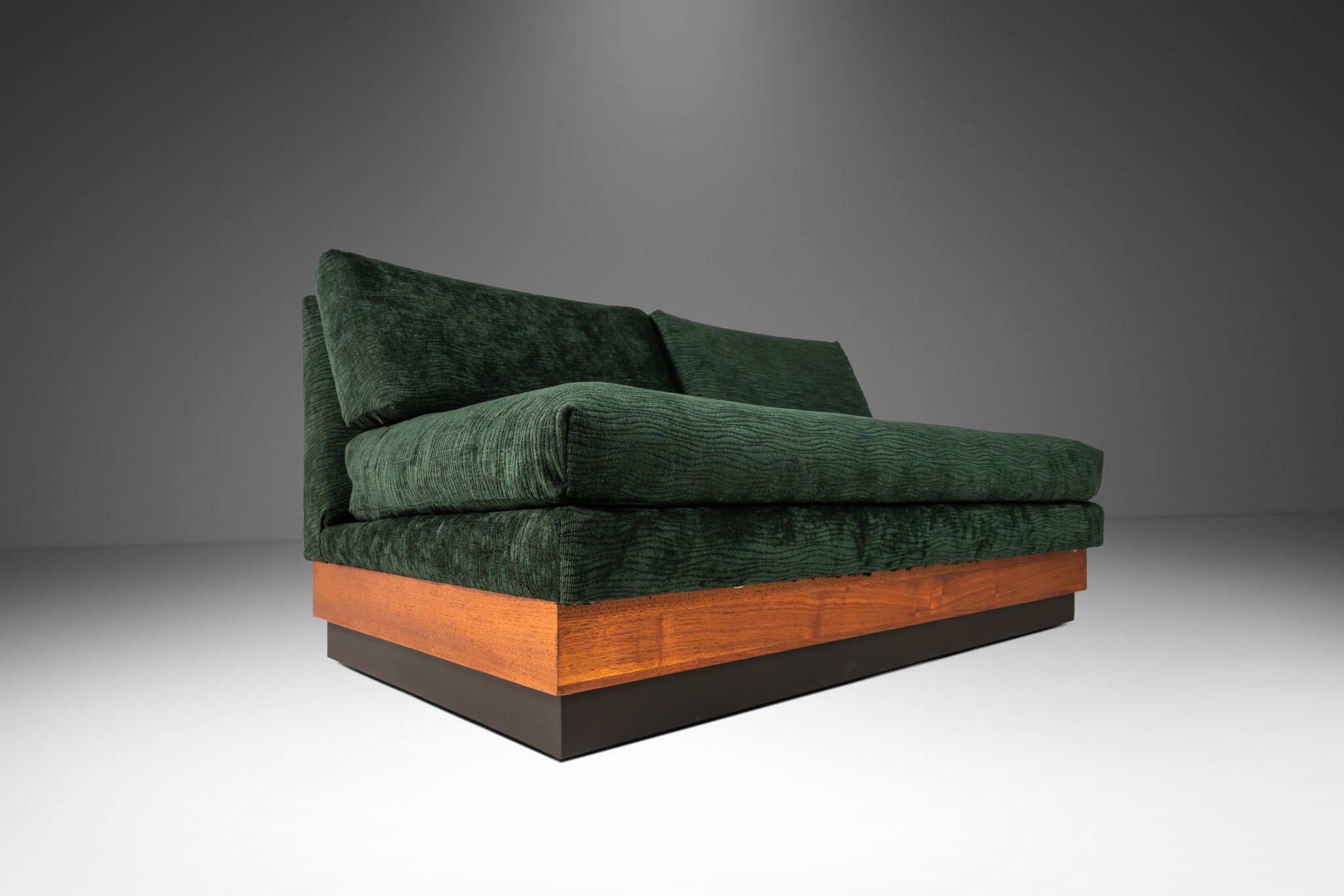 Mid Century Modern Brutalist Platform Loveseat Sofa in Walnut by Adria