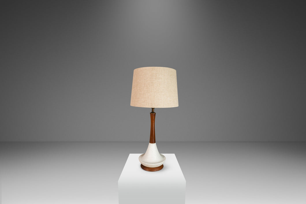 Mid-Century Modern Ceramic Table Lamp in Solid Walnut, USA, c. 1960s-ABT Modern