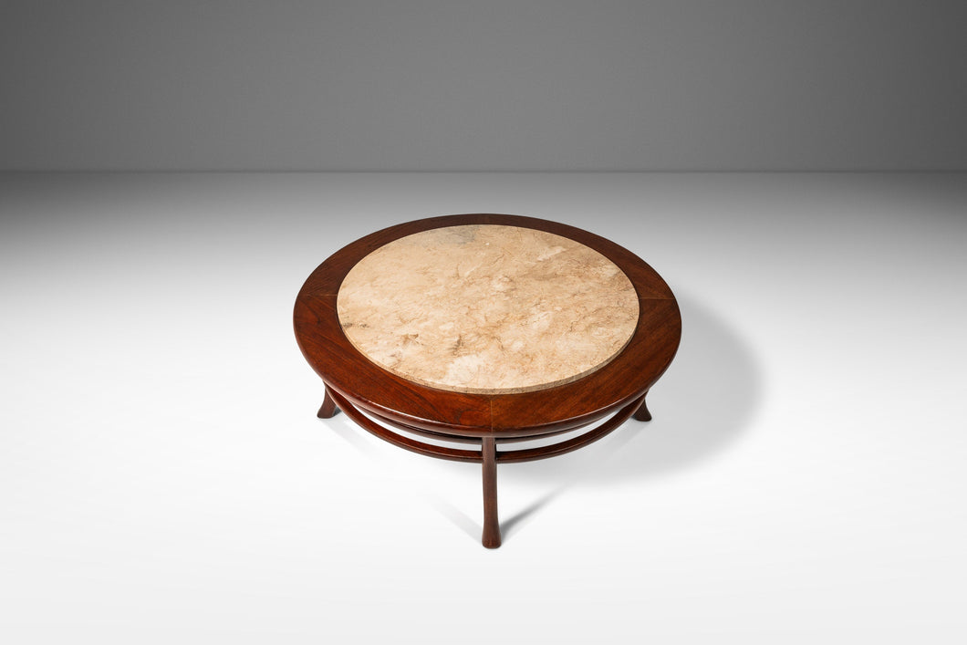 Mid-Century Modern Coffee Table in Walnut w/ Travertine Top Attributed to T.H. Robsjohn Gibbings, USA, c. 1950's-ABT Modern