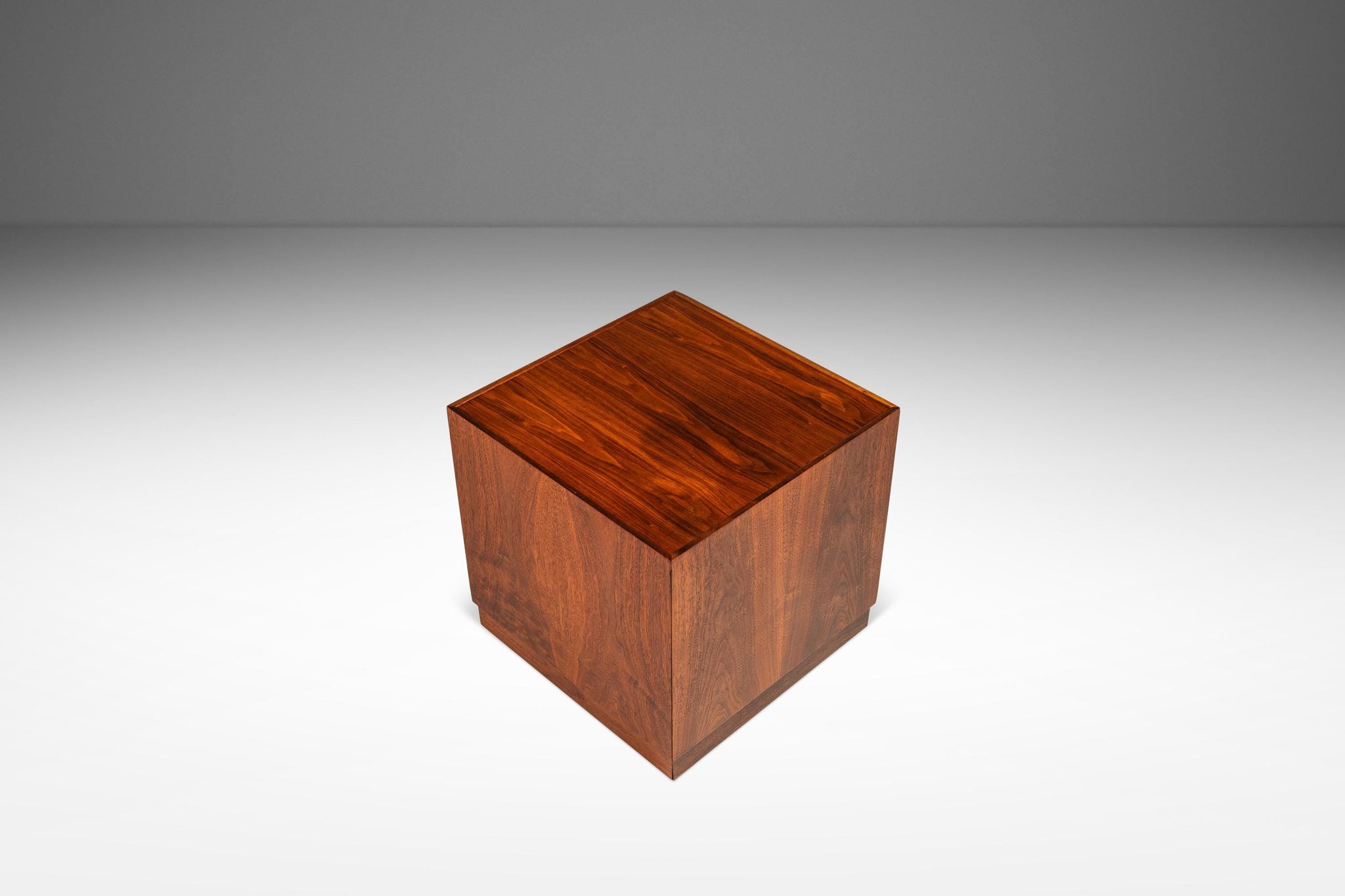 Mid-Century Modern Cube Brutalist End Table / Pedestal in Walnut by Ja