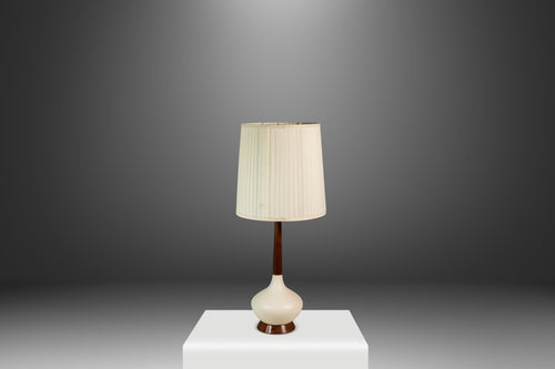 Mid-Century Modern Elongated Teardrop Table Lamp in Walnut & Porcelain, USA, c. 1960's-ABT Modern