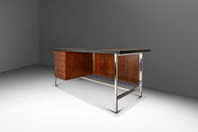 Load image into Gallery viewer, Mid-Century Modern Executive Desk in Walnut &amp; Chrome w/ Leather Top by Florence Knoll for Knoll Associates, USA, c. 1960s-ABT Modern
