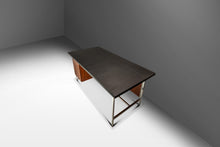 Load image into Gallery viewer, Mid-Century Modern Executive Desk in Walnut &amp; Chrome w/ Leather Top by Florence Knoll for Knoll Associates, USA, c. 1960s-ABT Modern

