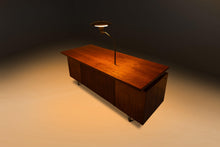 Load image into Gallery viewer, Mid-Century Modern Executive Desk in Walnut w/ Cane Front &amp; Flying Saucer Lamp by George Nelson for Herman Miller, USA, c. 1960&#39;s-ABT Modern
