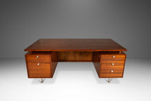 Load image into Gallery viewer, Mid-Century Modern Executive Desk in Walnut w/ Cane Front &amp; Flying Saucer Lamp by George Nelson for Herman Miller, USA, c. 1960&#39;s-ABT Modern
