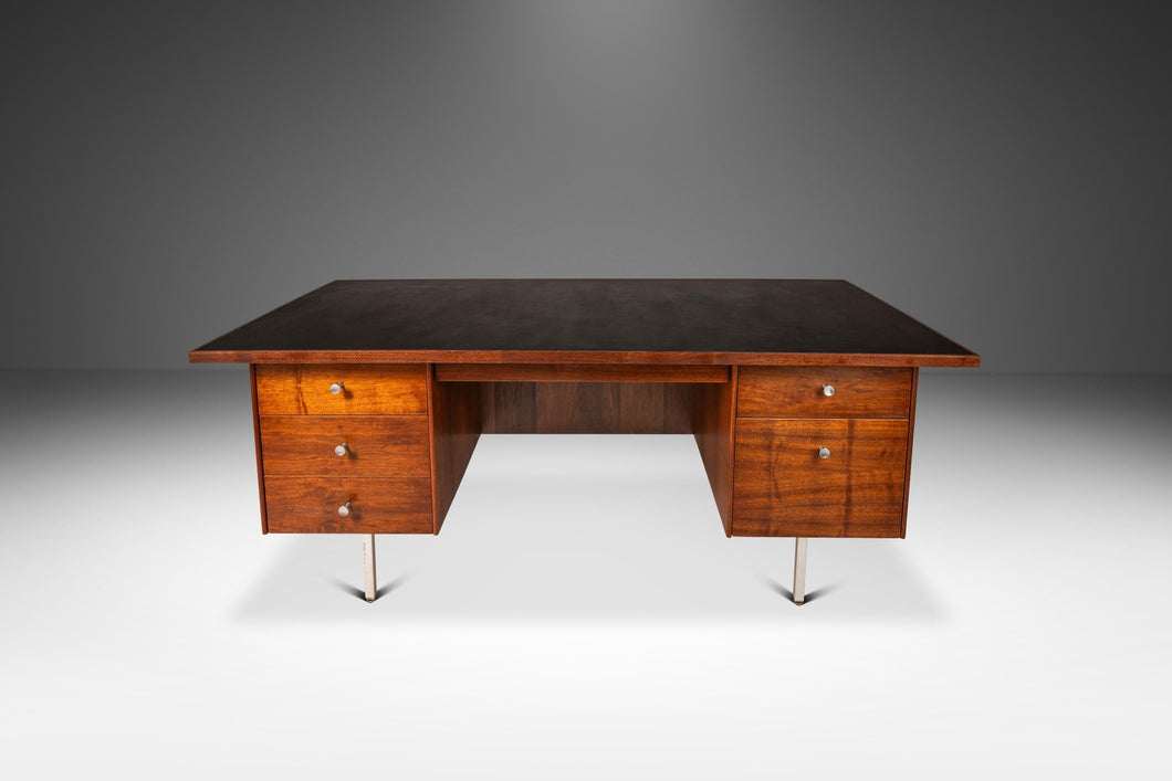 Mid-Century Modern Executive Desk in Walnut w/ Leather Top by Costa Mesa After George Nelson, USA, c. 1960's-ABT Modern