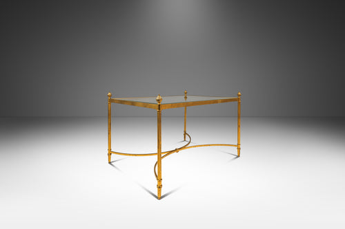 Mid-Century Modern Hollywood Regency End Table / Coffee Table in Brass w/ Glass Top After Maison Bagues, c. 1970's-ABT Modern