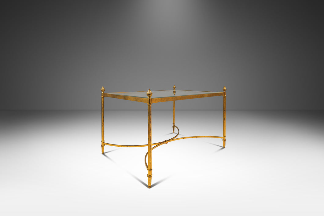 Mid-Century Modern Hollywood Regency End Table / Coffee Table in Brass w/ Glass Top After Maison Bagues, c. 1970's-ABT Modern
