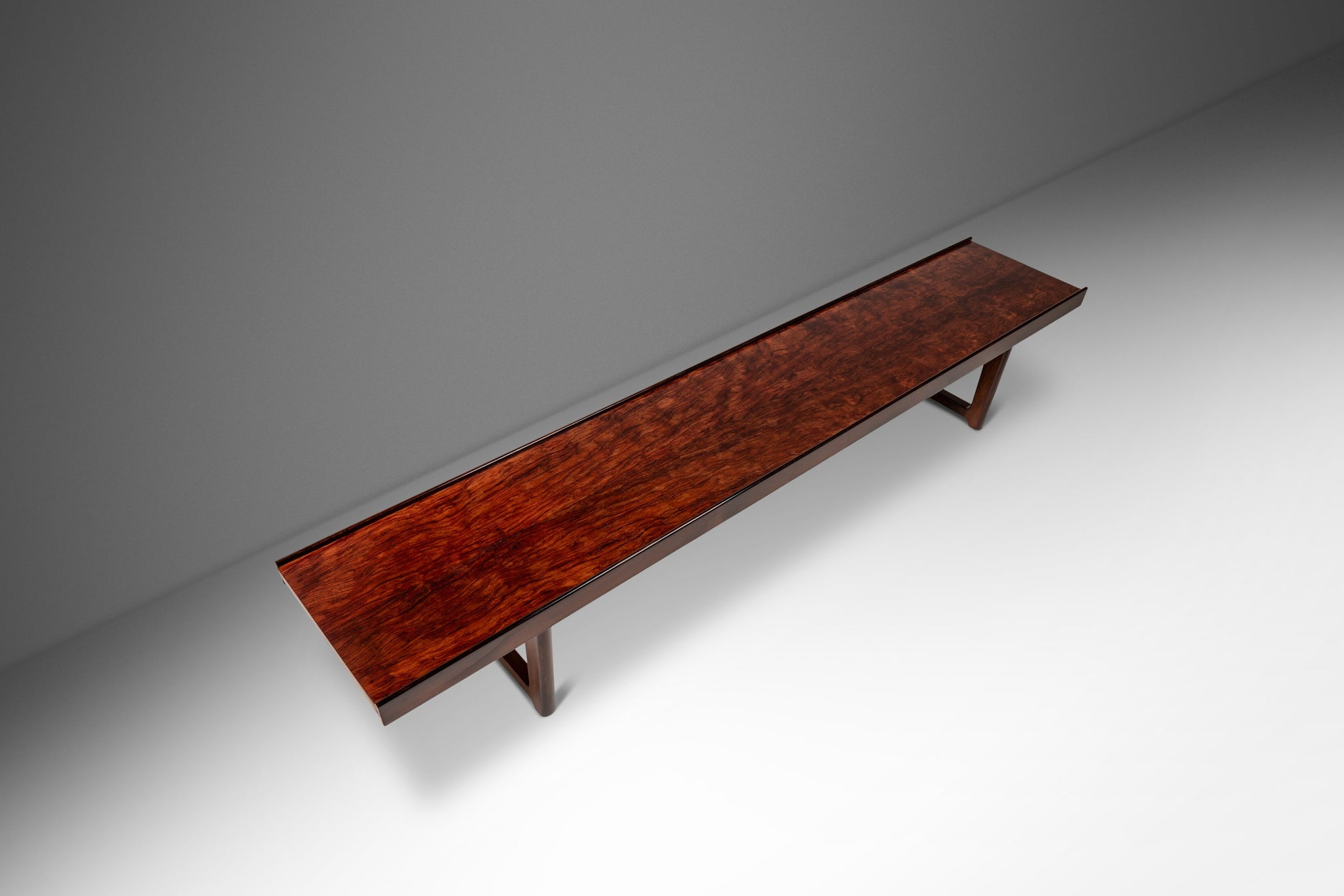 Mid Century Modern Long Krobo Table Bench in Rosewood w Leather S
