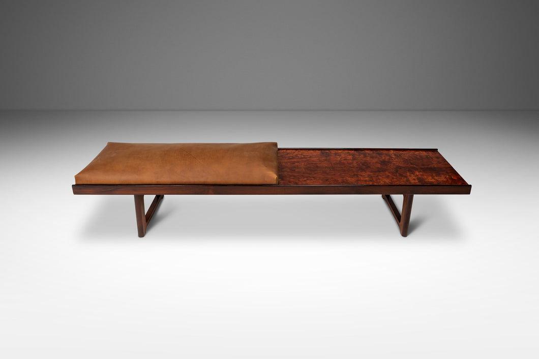 Mid-Century Modern Long “Krobo” Table / Bench in Rosewood w/ Leather Seat by Torbjørn Afdal for Bruksbo, Norway, c. 1960's-ABT Modern