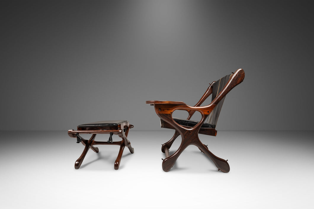 Mid-Century Modern Lounge Chair and Ottoman Set in Cocobolo Rosewood & Leather by Don S. Shoemaker for Señal Furniture, Mexico, c. 1960s-ABT Modern