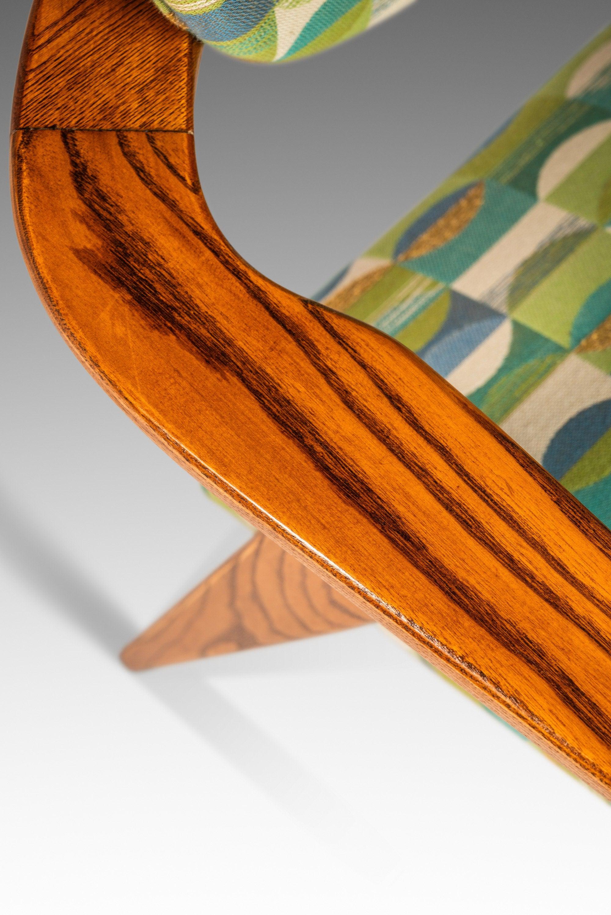 Mid-Century Modern Low Profile 916-CC Captains Chair in Oak by Adrian
