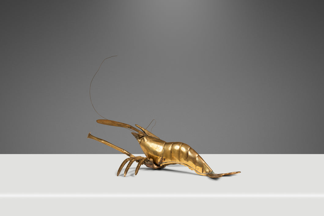 Mid-Century Modern Prawn / Shrimp Hanging Wall or Table Sculpture in Solid Brass, USA, c. 1960s-ABT Modern