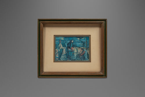 Mid-Century Modern Print of 'Fisherman' by Israeli Artist Margot Lange Ascheim, West Germany, c. 1960's-ABT Modern
