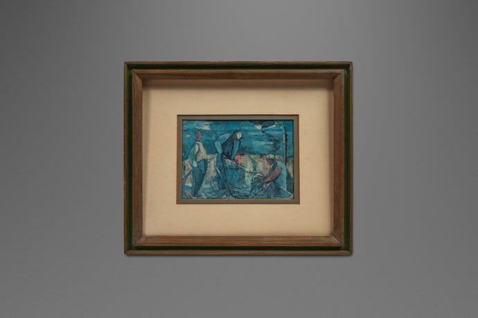 Mid-Century Modern Print of 'Fisherman' by Israeli Artist Margot Lange Ascheim, West Germany, c. 1960's-ABT Modern