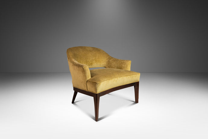 Mid-Century Modern Saber Leg Lounge Chair in Walnut & Original Fabric After Harvey Probber, USA, c. 1970's-ABT Modern