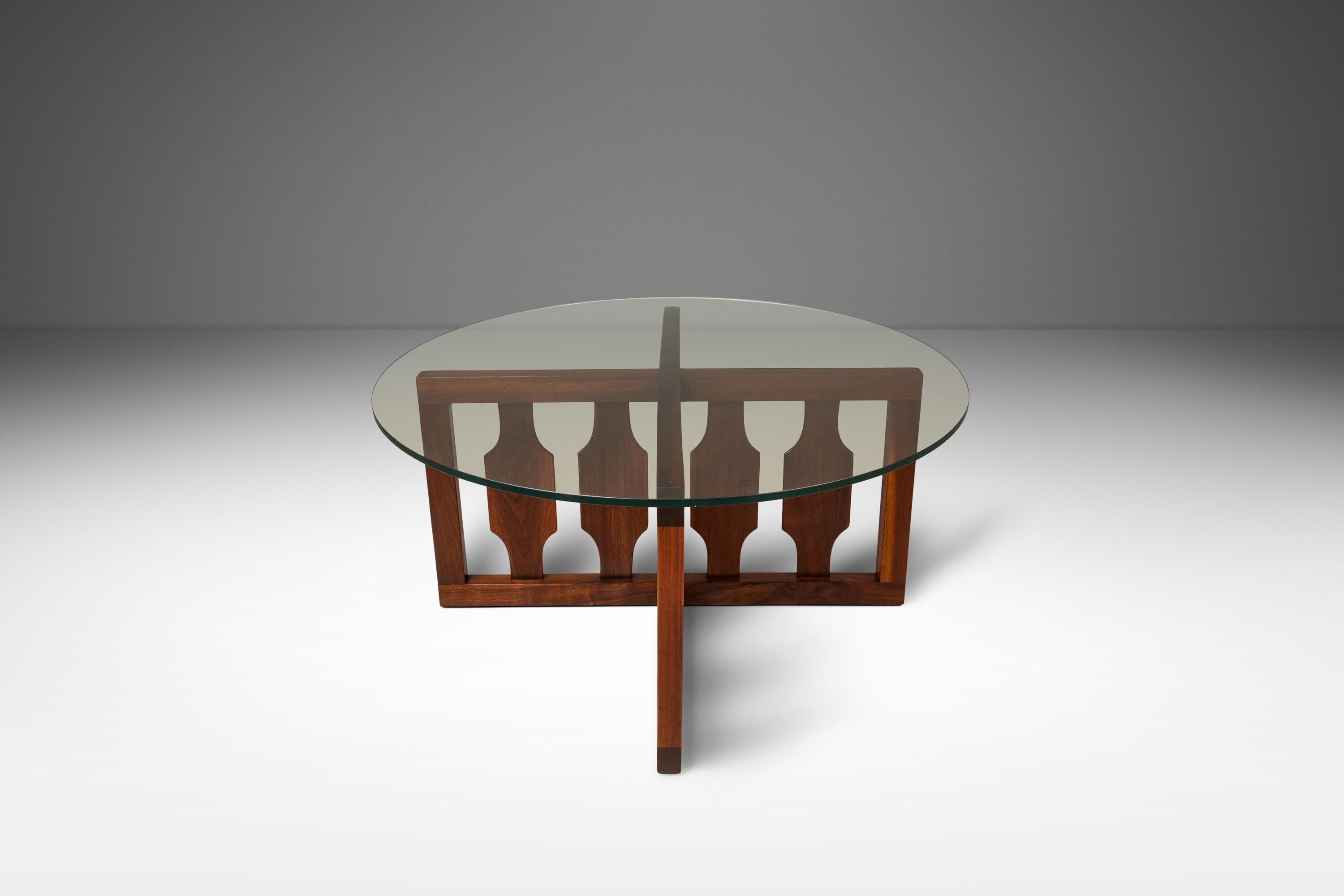 Mid-Century Modern Sculptural Coffee Table in Walnut w/ Glass Top by A