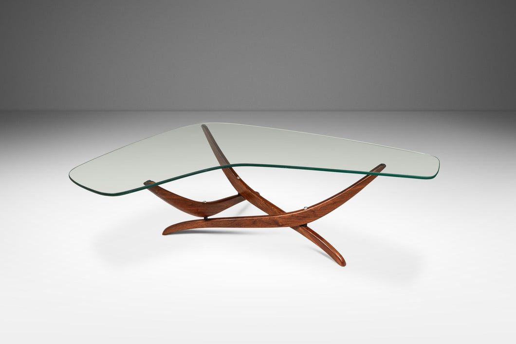 Mid-Century Modern Sculptural Coffee Table in Walnut w/ Kidney-Shaped Glass Top by Forest Wilson, USA, c. 1960's-ABT Modern