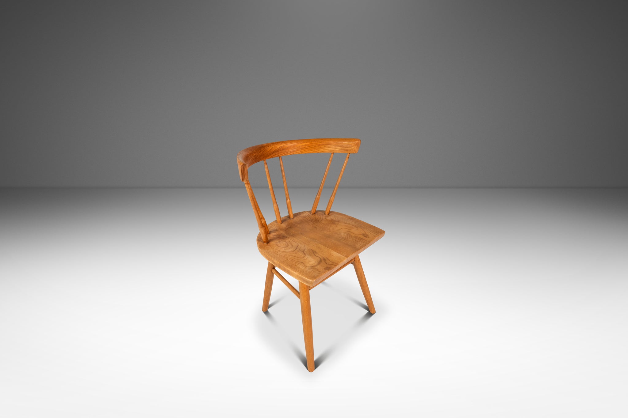 Mid-Century Modern Shaker Side Spindle Chair in Solid Oak After George