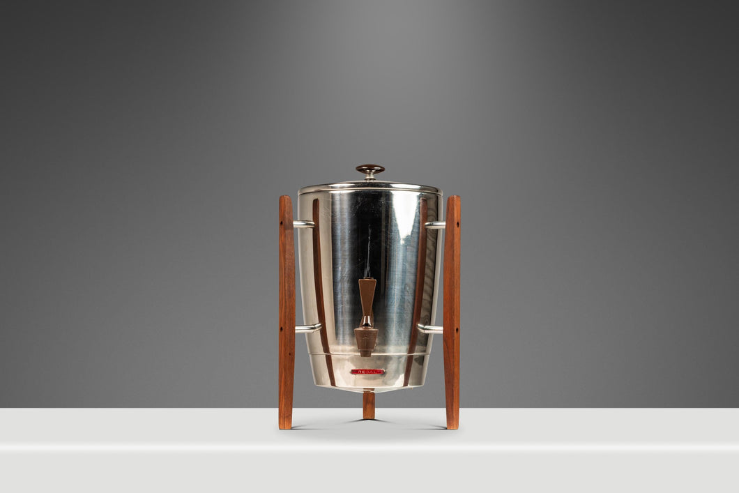 Mid-Century Modern Space Age Coffee Pot / Percolator / Server in Chrome and Teak by Regal, USA, c. 1960s-ABT Modern