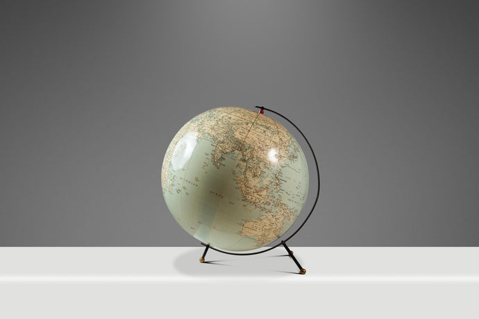 Mid-Century Modern Space Age Inflatable Table Top Globe w/ Metal Stand by C.S. and Hammond & Co. , USA, c. 1950s-ABT Modern