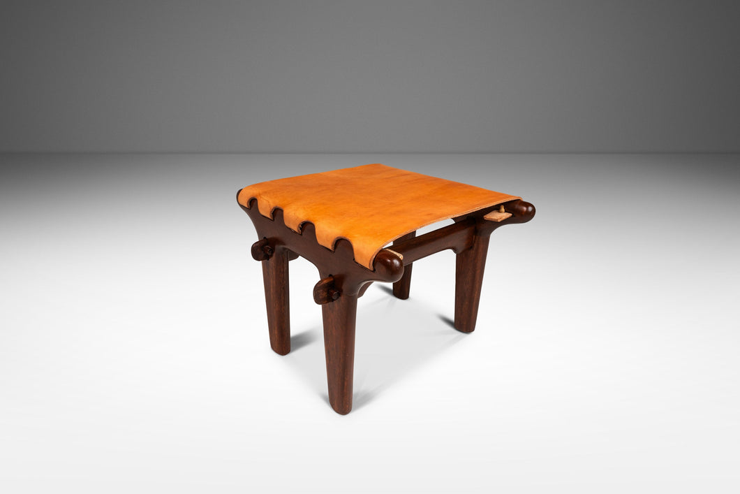 Mid-Century Modern Tooled Leather Sling Ottoman / Footstool by Angel Pazmino, Ecuador, c. 1960s-ABT Modern