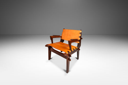 Mid-Century Modern Tooled Leather Sling Safari / Lounge Chair by Angel Pazmino, Ecuador, c. 1960s-ABT Modern