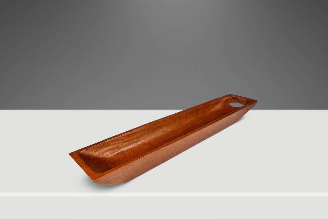 Mid-Century Organic Modern Elongated Serving Tray / Catch-All Hand-Carved from Solid Teak, c. 1970s-ABT Modern