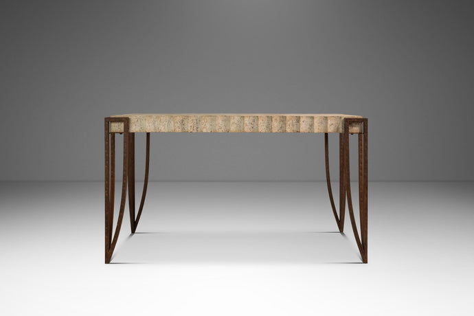 Mid-Century Post Modern Art Deco Console / Sofa Table in Cement & Patinaed Steel in the Manner of R and Y Augousti, USA, c. 1990s-ABT Modern