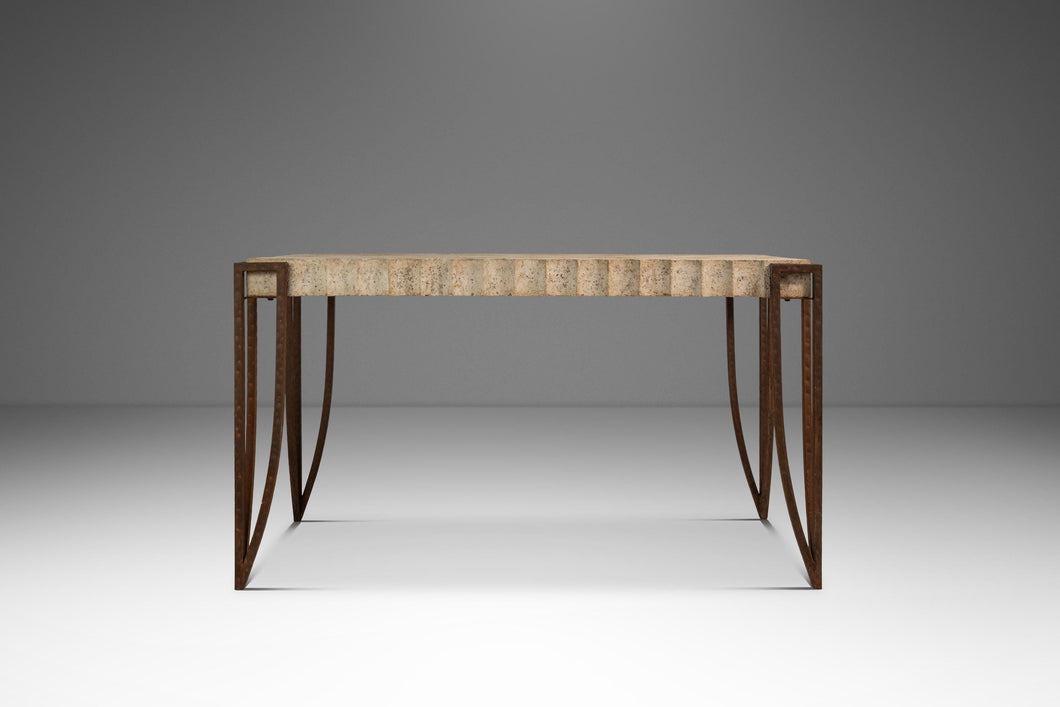 Mid-Century Post Modern Art Deco Console / Sofa Table in Cement & Patinaed Steel in the Manner of R and Y Augousti, USA, c. 1990s-ABT Modern