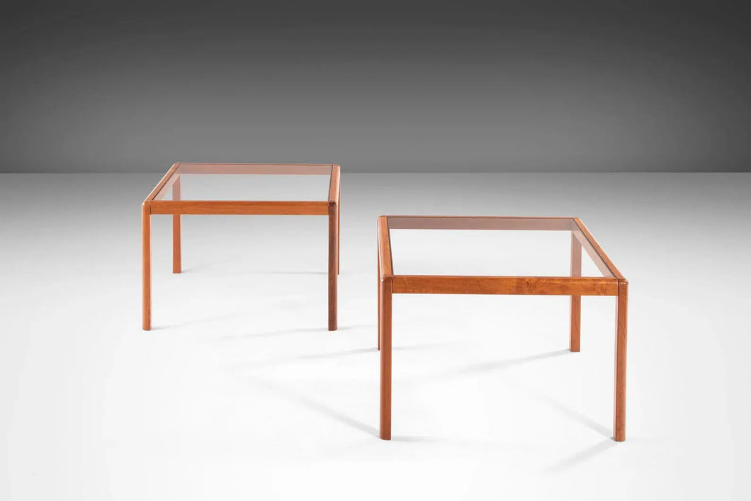 Minimalist Danish Modern Teak End Tables with Smoked Glass Tops, c. 1970s-ABT Modern