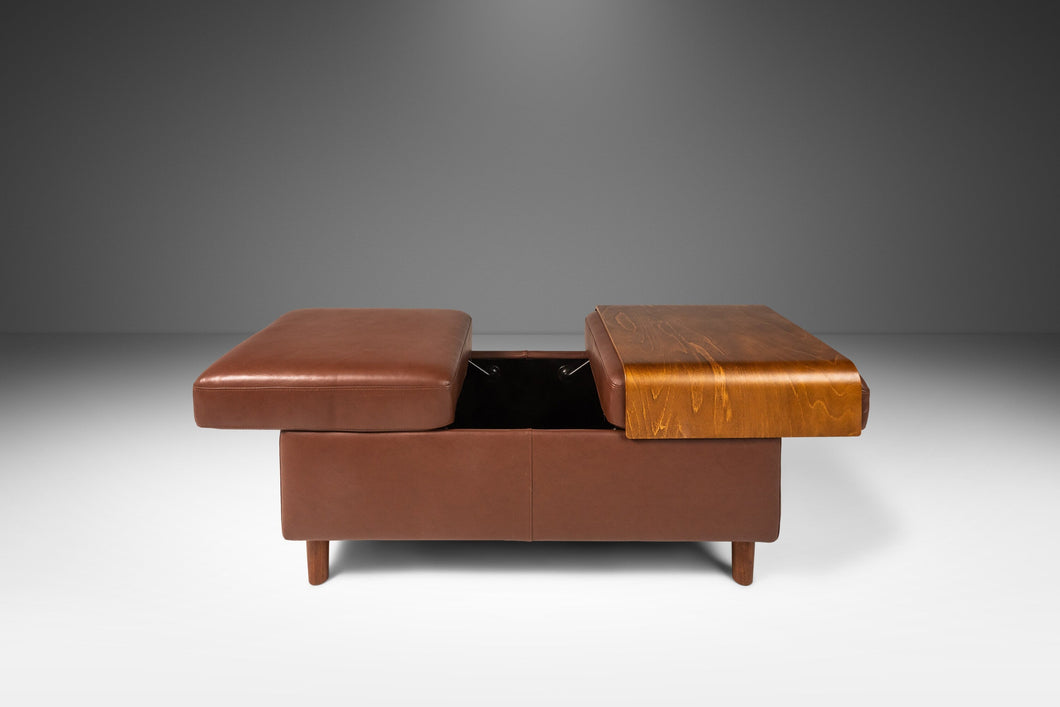 Modular 'Paradise' Double Ottoman in Paloma Leather & Walnut w/ Storage Space by Ekornes, Norway, c. 2000's-ABT Modern