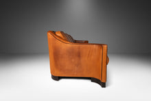 Load image into Gallery viewer, ON HOLD Art Deco Mid-Century Modern Three-Seater Sofa with Sculptural Arms in Patinaed Leather, USA, c. 1970s-ABT Modern
