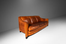 Load image into Gallery viewer, ON HOLD Art Deco Mid-Century Modern Three-Seater Sofa with Sculptural Arms in Patinaed Leather, USA, c. 1970s-ABT Modern
