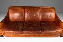 Load image into Gallery viewer, ON HOLD Art Deco Mid-Century Modern Three-Seater Sofa with Sculptural Arms in Patinaed Leather, USA, c. 1970s-ABT Modern
