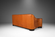 Load image into Gallery viewer, ON HOLD Art Deco Mid-Century Modern Three-Seater Sofa with Sculptural Arms in Patinaed Leather, USA, c. 1970s-ABT Modern
