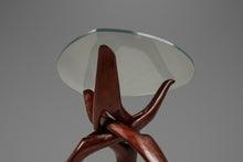 Load image into Gallery viewer, Organic Mid-Century Modern Accent Table Carved from Solid Mahogany w/ Interlocking Legs &amp; Glass Top, USA, c. 1970&#39;s-ABT Modern
